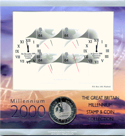 2000 Millennium £5 & stamps