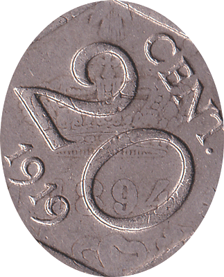 1919 Italy 20 Centesimi struck over an 1894 coin